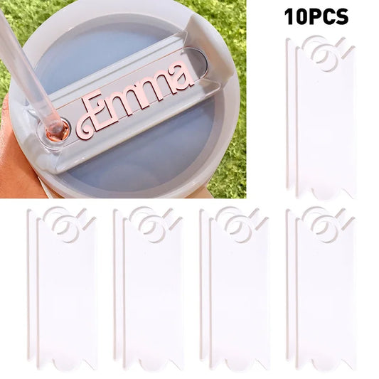 10/5PCS Name Plate Compatible For Replacement Stanley 40 Oz Cups Blank Name Tag Reusable Acrylic Nameplate Glass Lid For Bottle | Pretty N Pink Hair & More