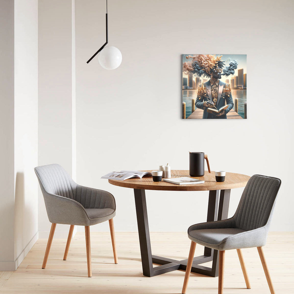 a chair and a desk in a small room 