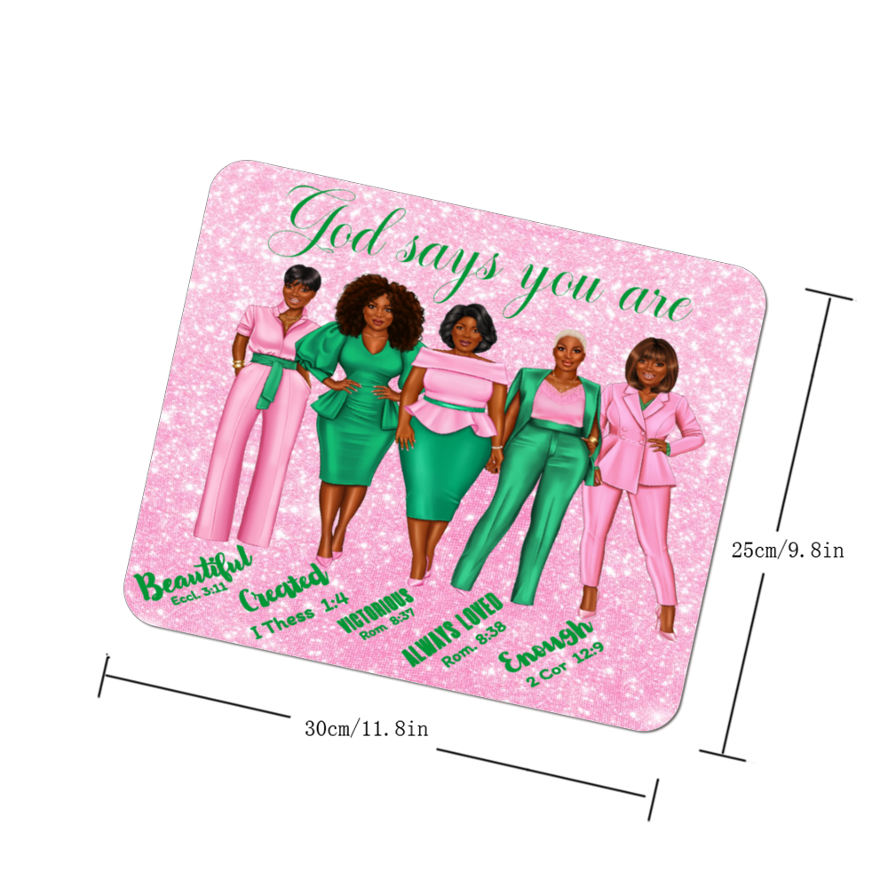 Pink & Green AKA, Sorority Non-slip Waterproof Mouse Pad 9.8" x 11.8"