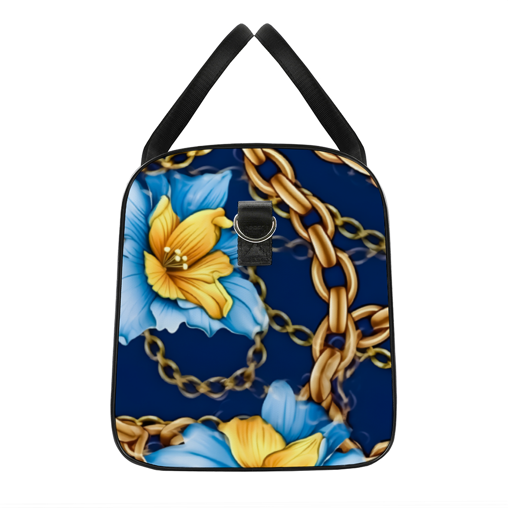 Navy Blue & Yellow Gold Chain Large Travel Luggage Gym Bags Duffel Bags