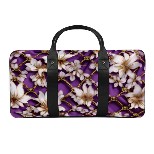 Purple, White & Gold Chain Travel Luggage Gym Bags Duffel Bags | ThisNew