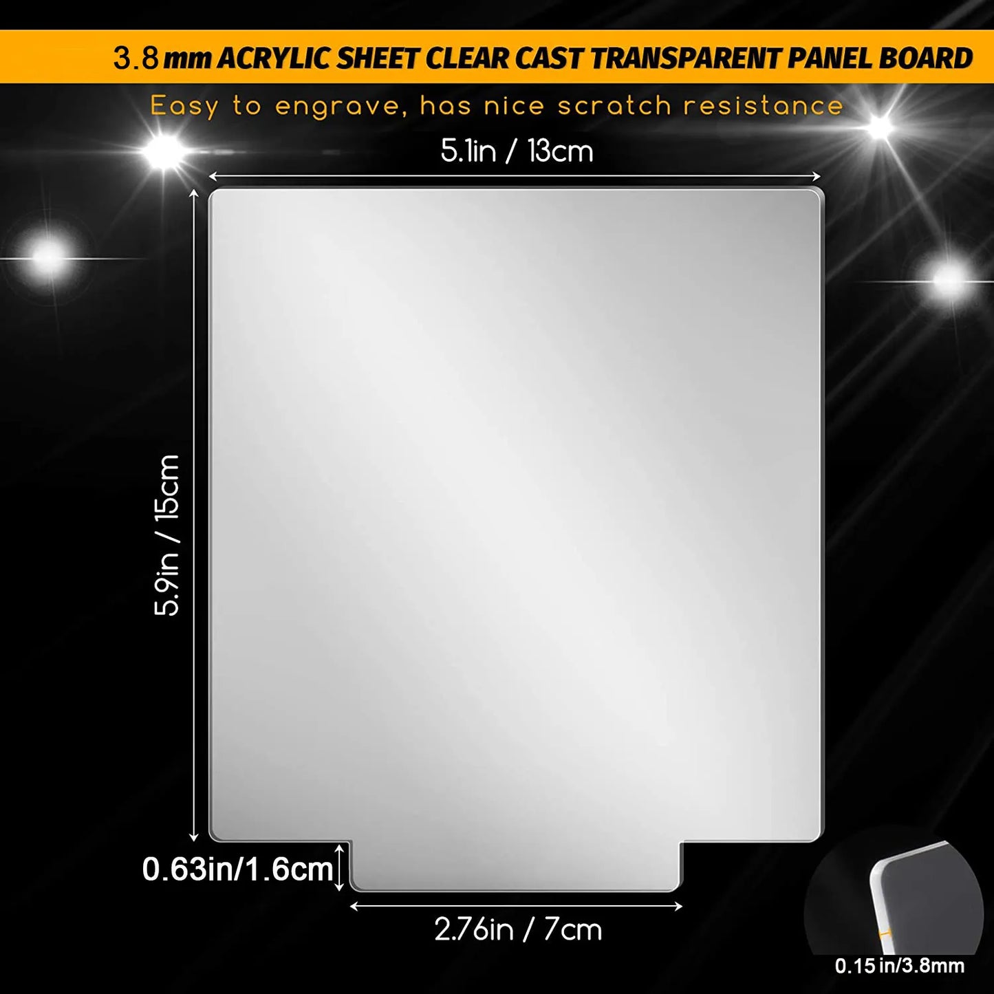 4 Pcs Different Clear Acrylic Sheet Round  Square  Heart  Pentagon Panel Thick 3.8 mm Acrylic Board Cast Acrylic for DIY Display