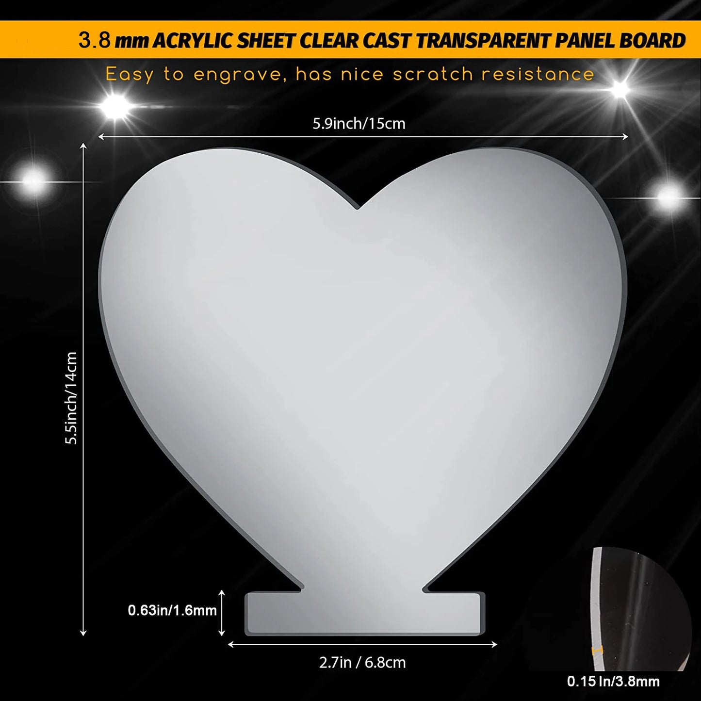 4 Pcs Different Clear Acrylic Sheet Round  Square  Heart  Pentagon Panel Thick 3.8 mm Acrylic Board Cast Acrylic for DIY Display