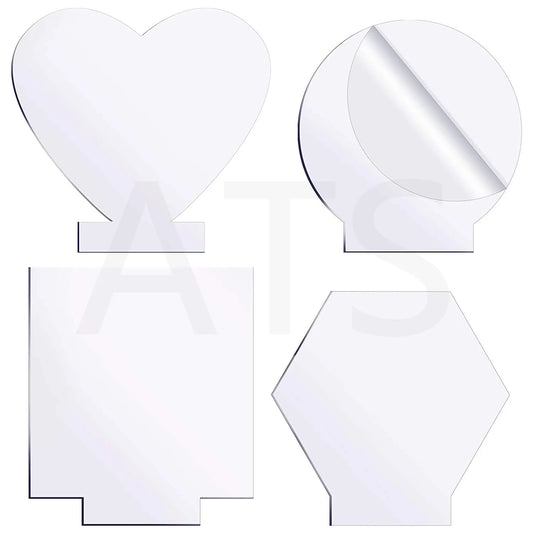 4 Pcs Different Clear Acrylic Sheet Round  Square  Heart  Pentagon Panel Thick 3.8 mm Acrylic Board Cast Acrylic for DIY Display | Pretty N Pink Hair & More