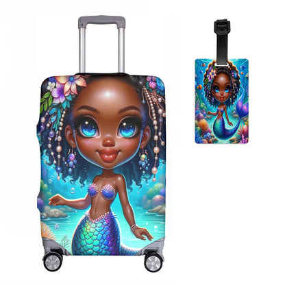 Custom African American Girl Little Mermaid Luggage Cover & Luggage Tag, Luggage Set