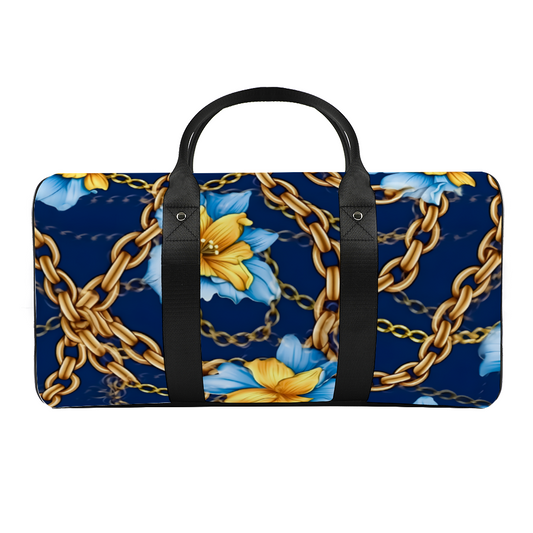 Navy Blue & Yellow Gold Chain Large Travel Luggage Gym Bags Duffel Bags | ThisNew