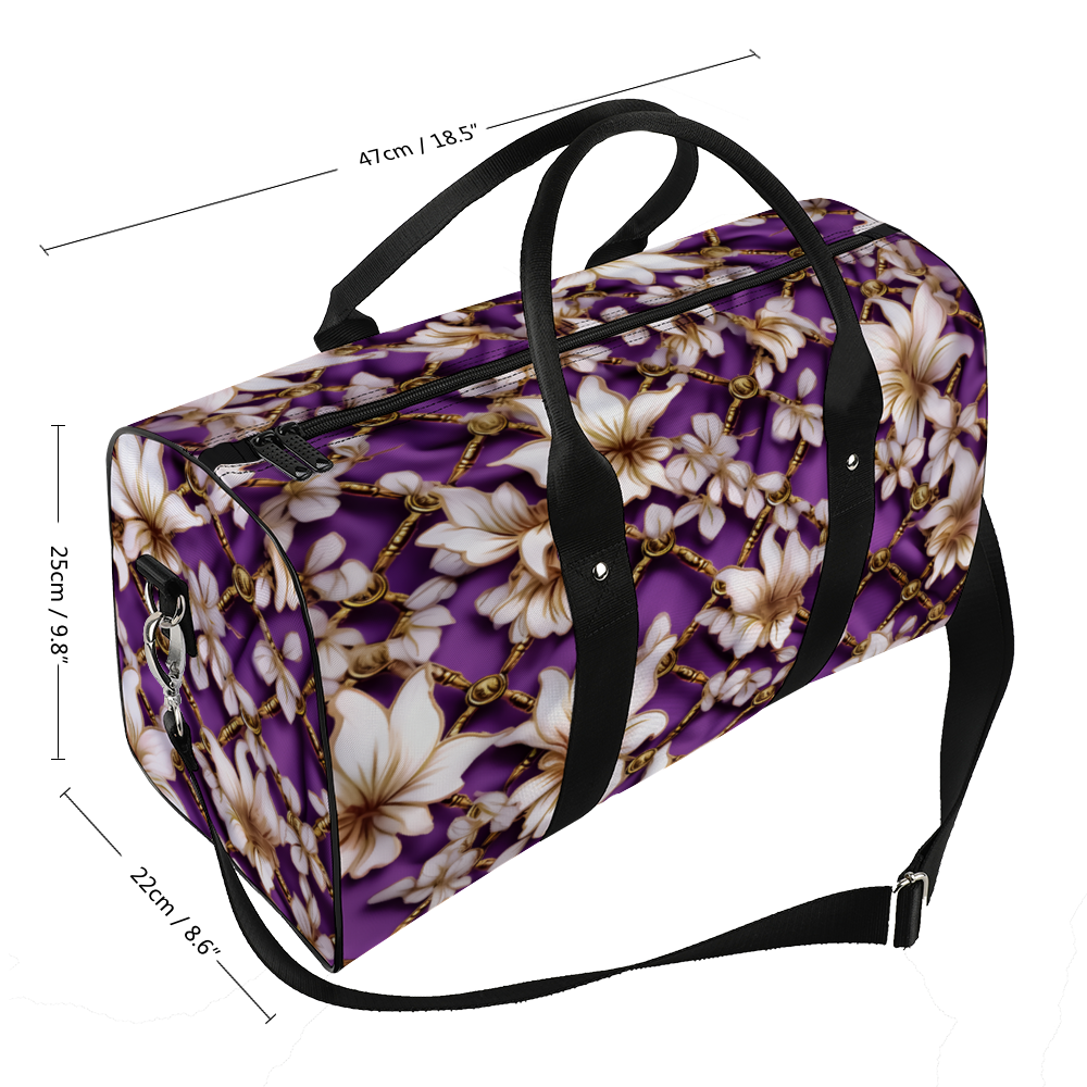 Purple, White & Gold Chain Travel Luggage Gym Bags Duffel Bags