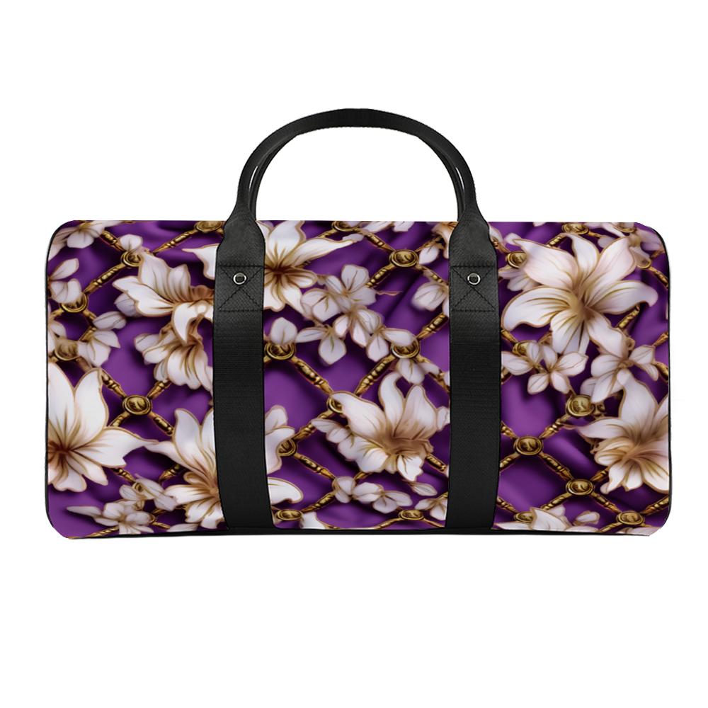 Purple, White & Gold Chain Travel Luggage Gym Bags Duffel Bags