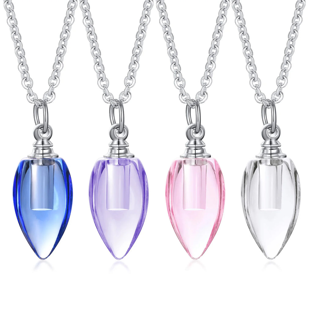 Glass Urn Necklace Pendant for Ashes Cremation , Teardrop Pendant, Pet Ashes Keepsake Dog Cremation Memorial Jewelry | Pretty N Pink Hair & More