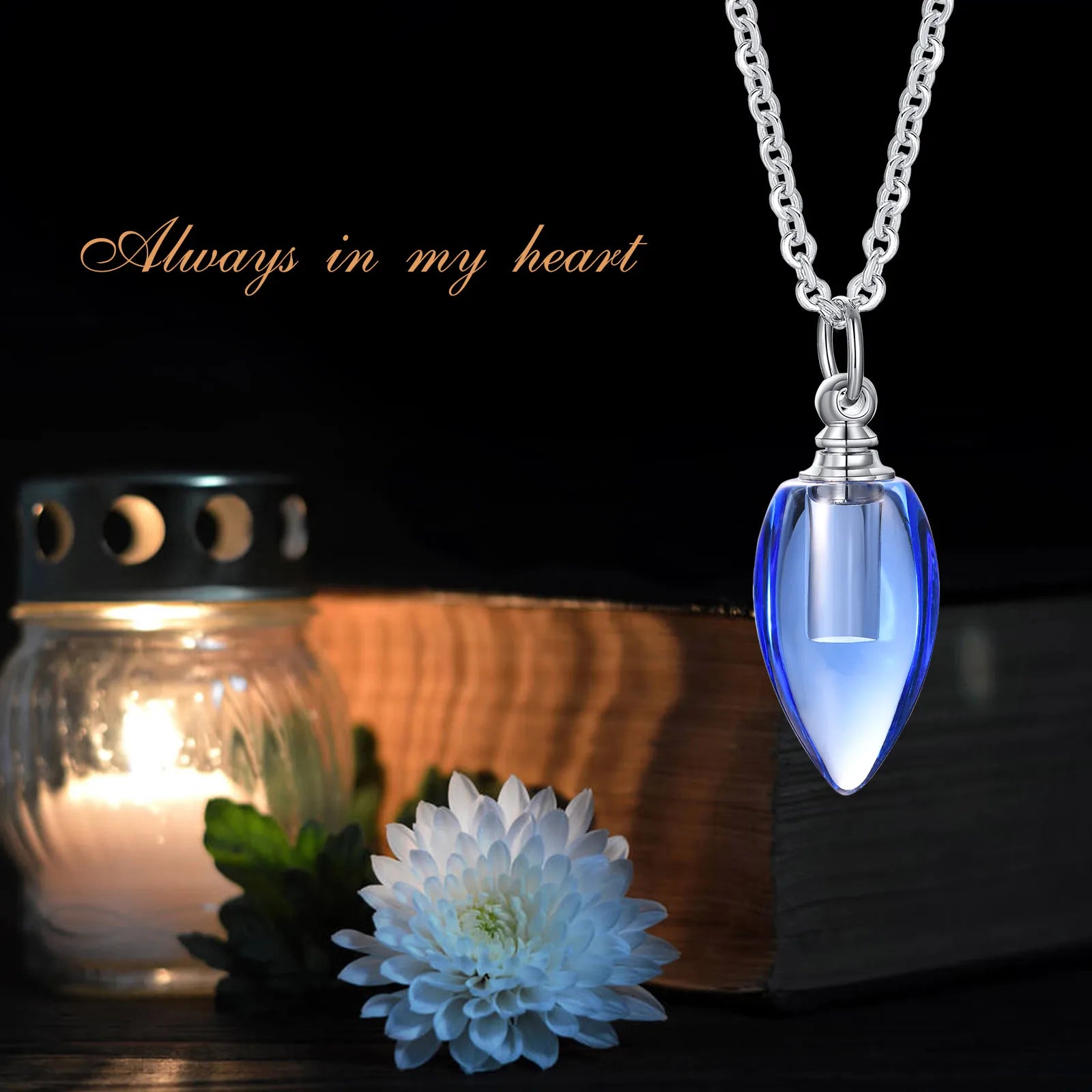 Glass Urn Necklace Pendant for Ashes Cremation , Teardrop Pendant, Pet Ashes Keepsake Dog Cremation Memorial Jewelry