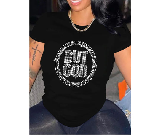 Wholesale Custom But God Women Rhinestone Heat Transfers T shirts | Pretty N Pink Hair & More