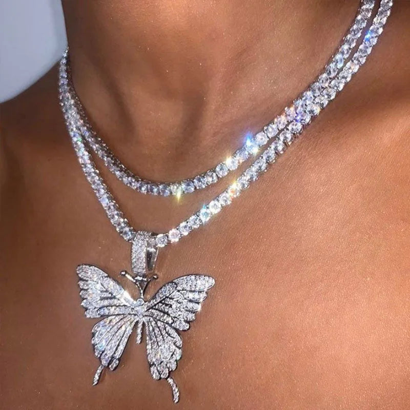 Hip hop fashion accessories necklace sexy jewelry for women shiny butterfly | Pretty N Pink Hair & More