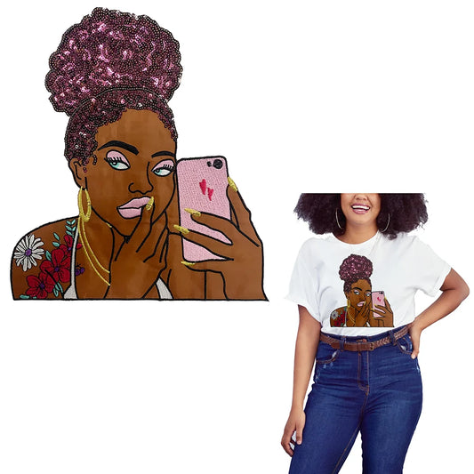 Cool Africa Girl Embroidery Patches For Clothing Shirt Hoodies Iron On Embroidery Patches Custom Black Women Patch | Pretty N Pink Hair & More