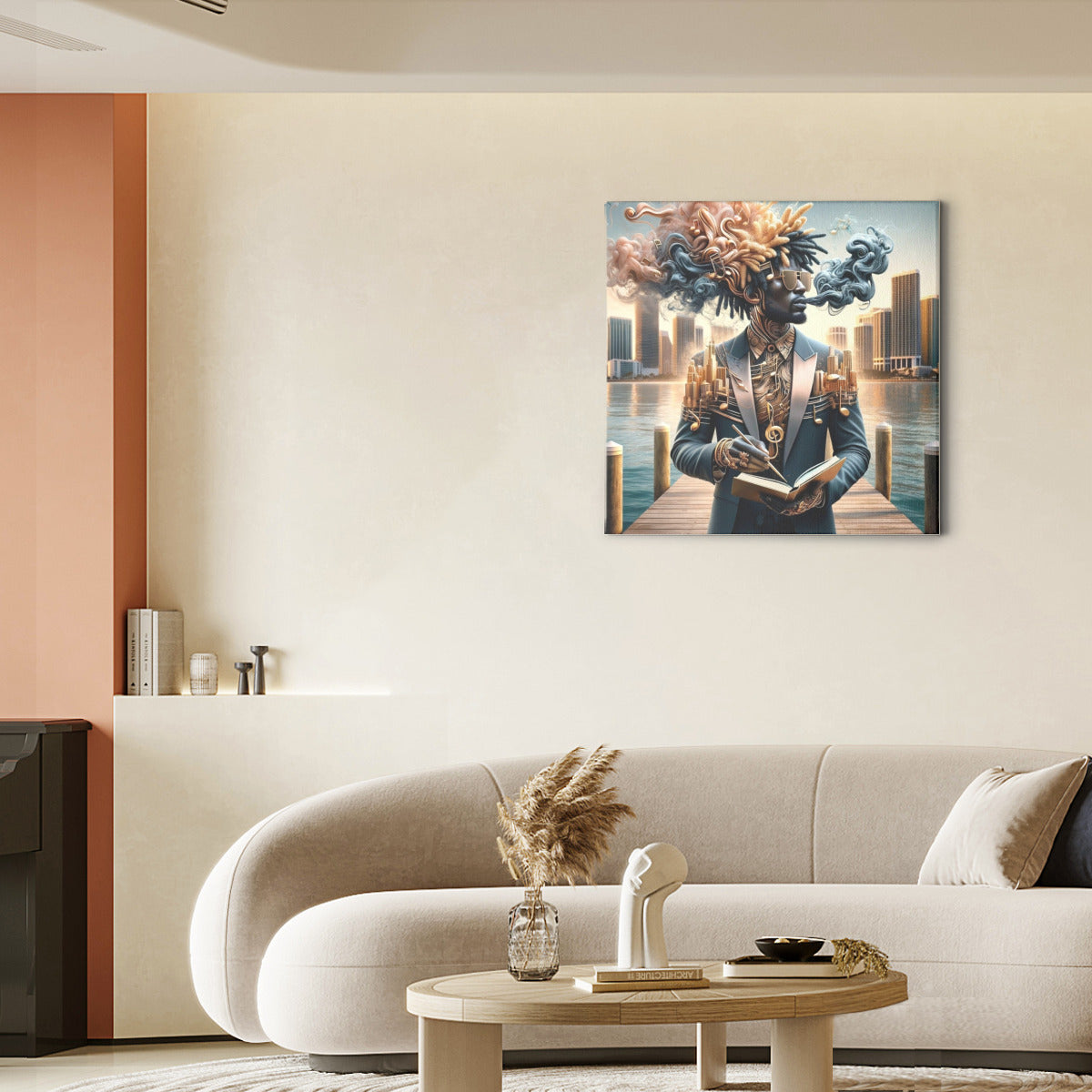 a living room filled with furniture and a coffee table 
