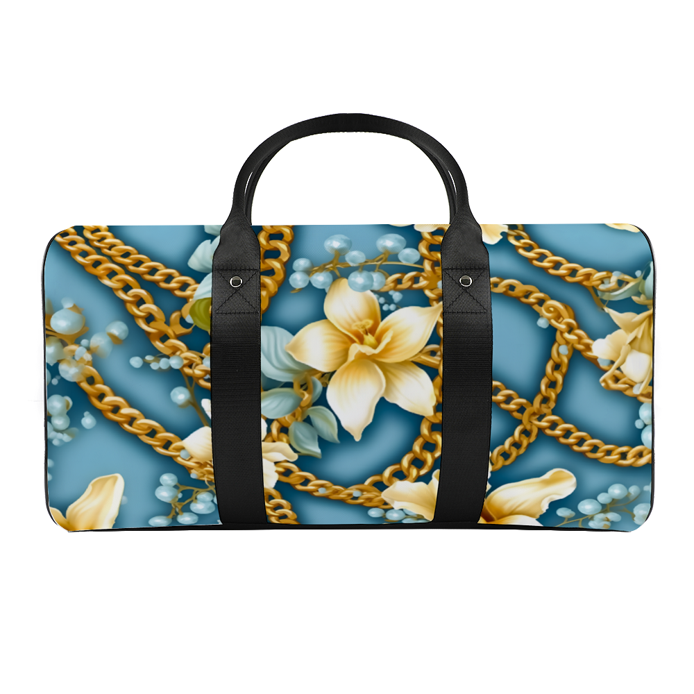 Teal & Cream Large Travel Luggage Gym Bags Duffel Bags | ThisNew
