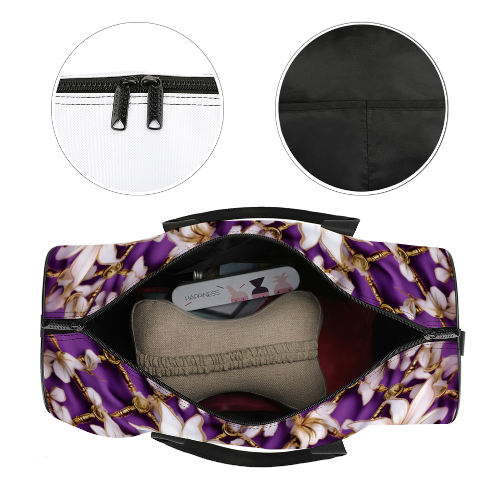 Purple, White & Gold Chain Travel Luggage Gym Bags Duffel Bags
