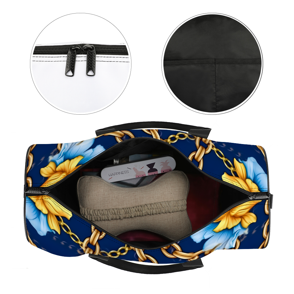 Navy Blue & Yellow Gold Chain Large Travel Luggage Gym Bags Duffel Bags